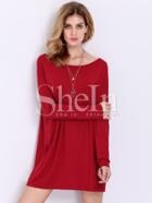 Shein Wine Red Rouge Long Sleeve Casual Dress