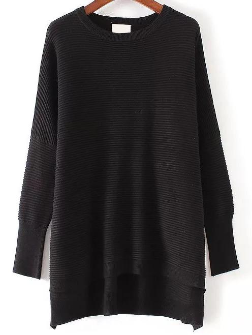 Shein Black Ribbed High Low Knitwear
