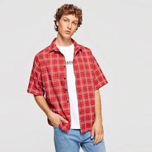 Shein Men Button Up Collar Neck Plaid Top