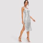 Shein One Shoulder Solid Sequin Dress