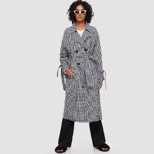 Shein Notch Collar Double Button Plaid Coat