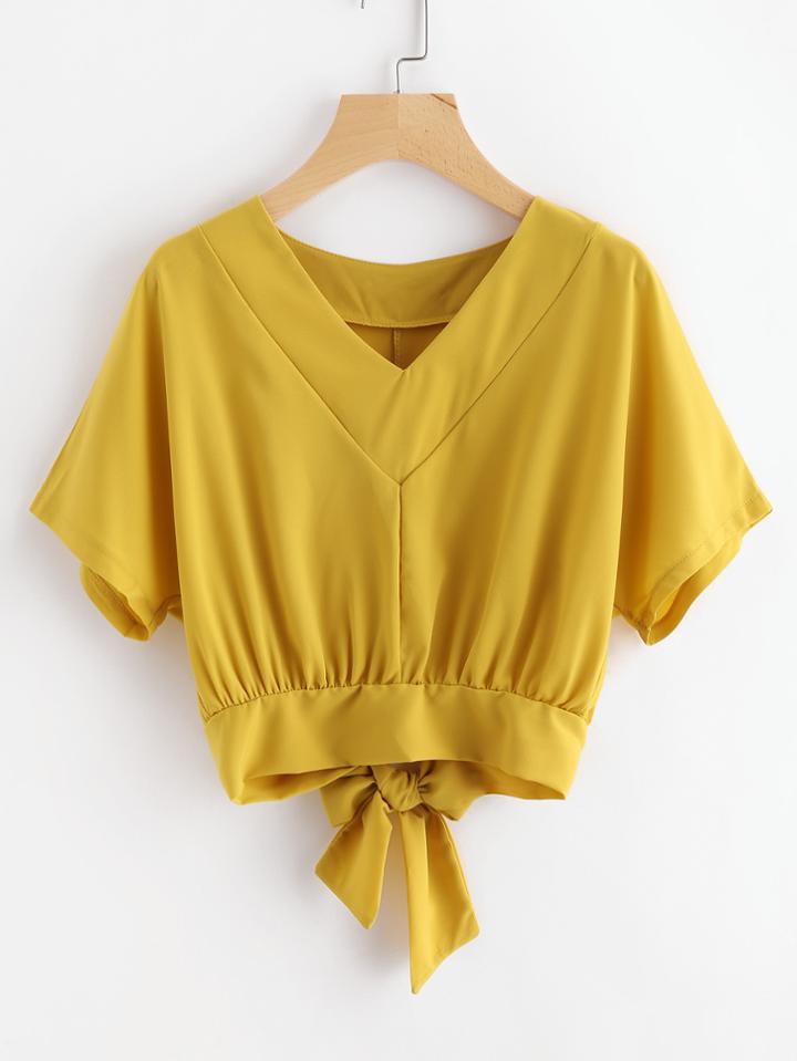 Shein Split Bow Tie Back Top