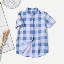 Shein Boys Roll Up Sleeve Plaid Blouse
