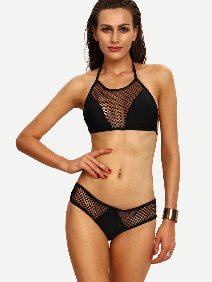 Shein Eyelet Mesh Insert Bikini Set