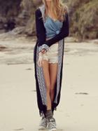 Shein Black Long Sleeve Tribal Pattern Coat Sweater