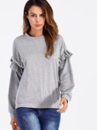 Shein Faux Pearl Ruffle Sleeve Sweatshirt