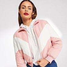 Shein Cut And Sew Chevron Puffer Coat