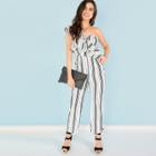 Shein Asymmetrical Layered Flounce Shoulder Striped Jumpsuit