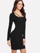 Shein V Strap Scoop Neck Solid Dress