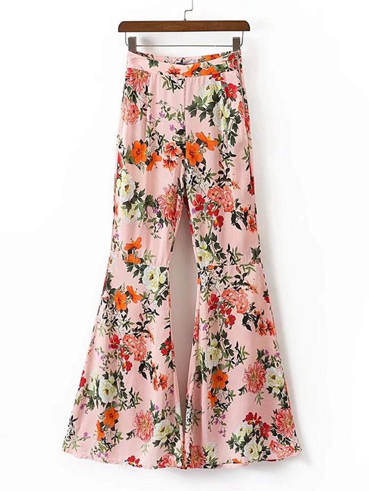Shein Floral Print Zipper Side Flare Pants