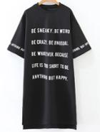 Shein Black Letter Print Crew Neck High Low Dress