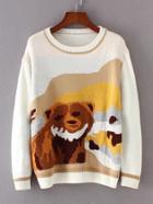 Shein Bear Pattern Ribbed Trim Sweater