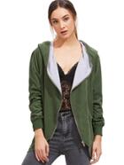 Shein Army Green Hooded Zip Up Pockets Loose Coat