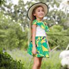 Shein Girls Ruffle Trim Tropical Print Top With Skirt