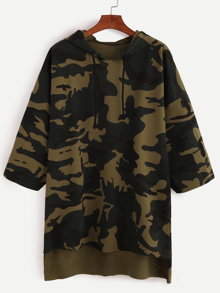 Shein Camo Print Dip Hem Hooded Sweatshirt