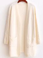 Shein Beige Diamond Pattern Ribbed Longline Sweater Coat