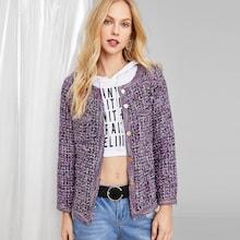 Shein Button & Pocket Front Tweed Blazer