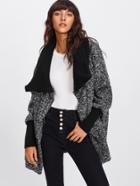 Shein Contrast Knit Collar & Cuff Tweed Coat