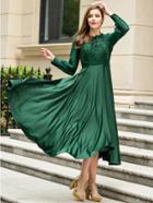 Shein Green Tie-neck Embroidered Maxi Dress