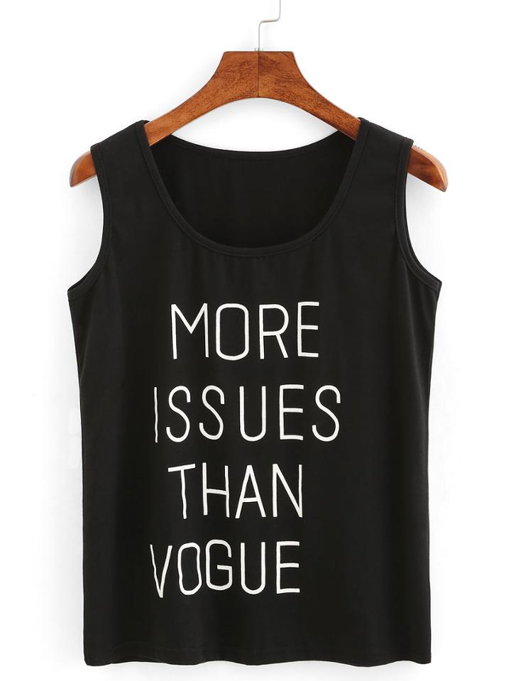 Shein Letter Print Black Tank Top