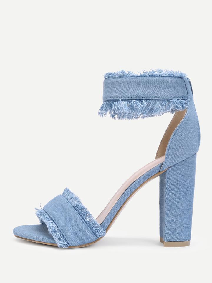 Shein Raw Trim Block Heeled Denim Heels