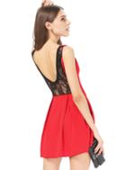 Shein Red Contrast Lace Backless Pleated Dress