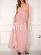 Shein Pink Sleeveless Cut Out Front Flowy Maxi Dress