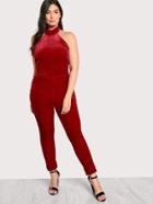 Shein Choker Halter Velvet Jumpsuit
