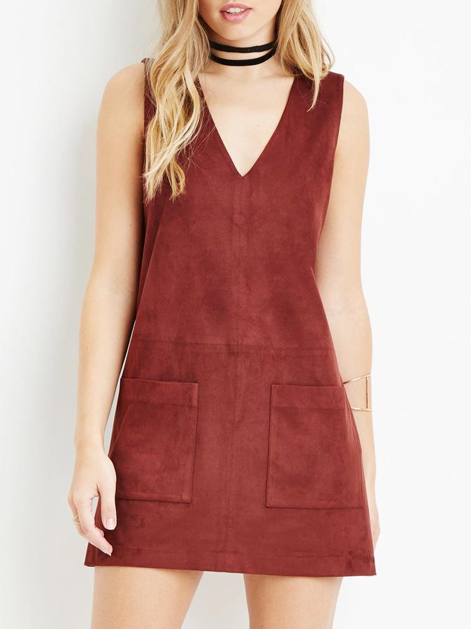 Shein Red Sleeveless Pockets A Line Dress