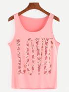 Shein Pink Letter Print Tank Top