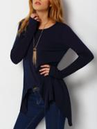 Shein Black Round Neck Asymmetrical Loose T-shirt