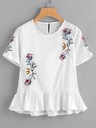 Shein Embroidery Frill Hem Blouse