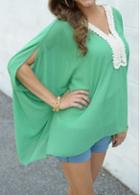 Rosewe Green V Neck Batwing Sleeve Blouse