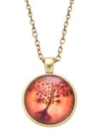 Shein Vintage Tree Print Glass Pendant Necklace