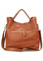 Rosewe Zipper Closure Solid Brown Tote Bag