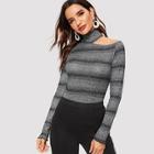 Shein Lettuce Trim Asymmetrical Cut-out Striped Top