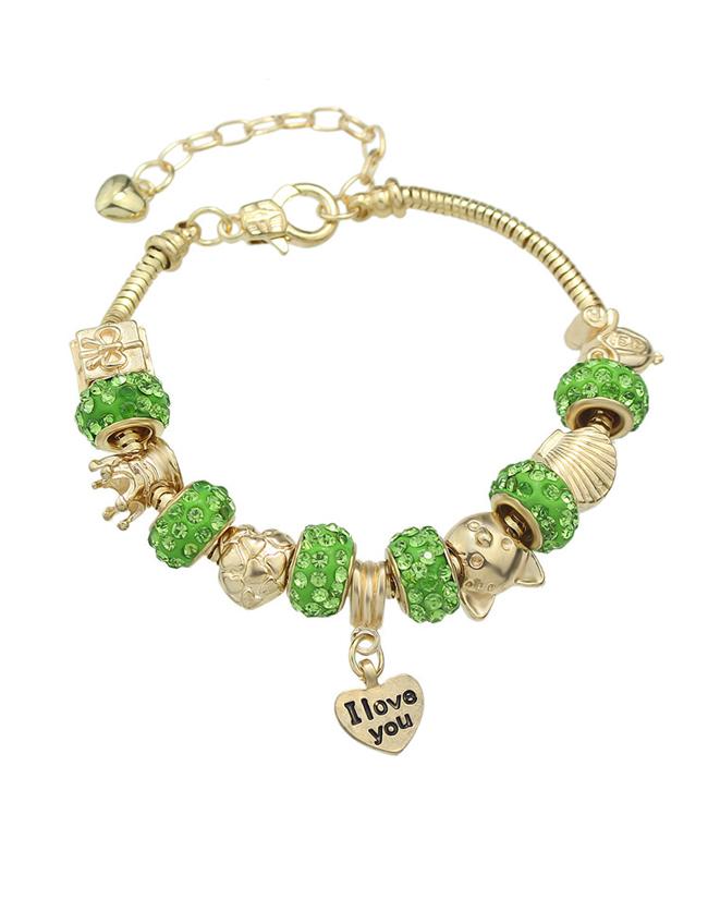 Shein Green Rhinestone Beads Charms Bracelet