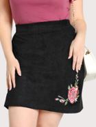 Shein Faux Suede Floral Embroidered Skirt