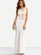 Shein White Flower Lace Applique Fishtail Maxi Dress