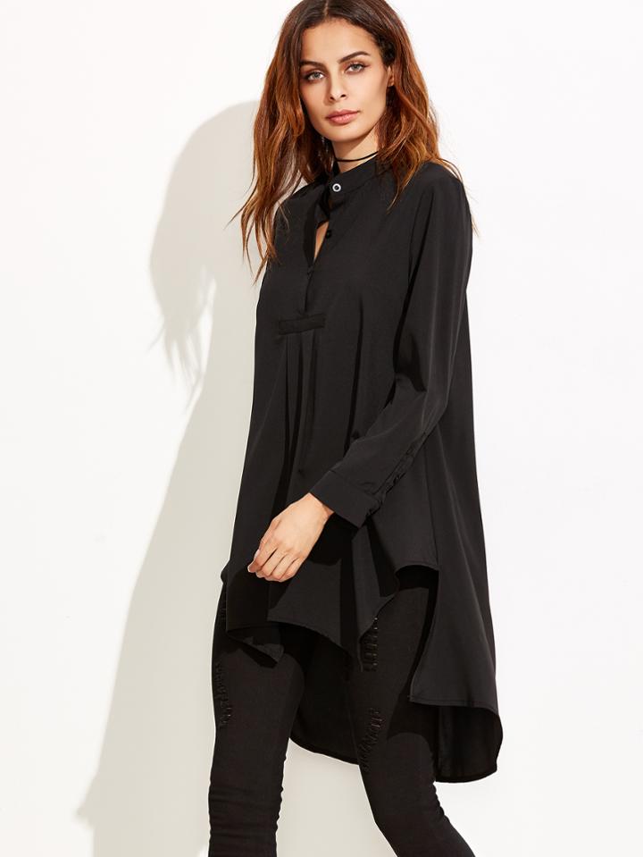 Shein Stand Collar High Low Peasant Blouse