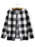 Shein Black And White Checkered Open Front Cardigan