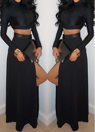 Rosewe Round Neck Long Sleeve Black Two Piece Dress