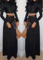 Rosewe Round Neck Long Sleeve Black Two Piece Dress