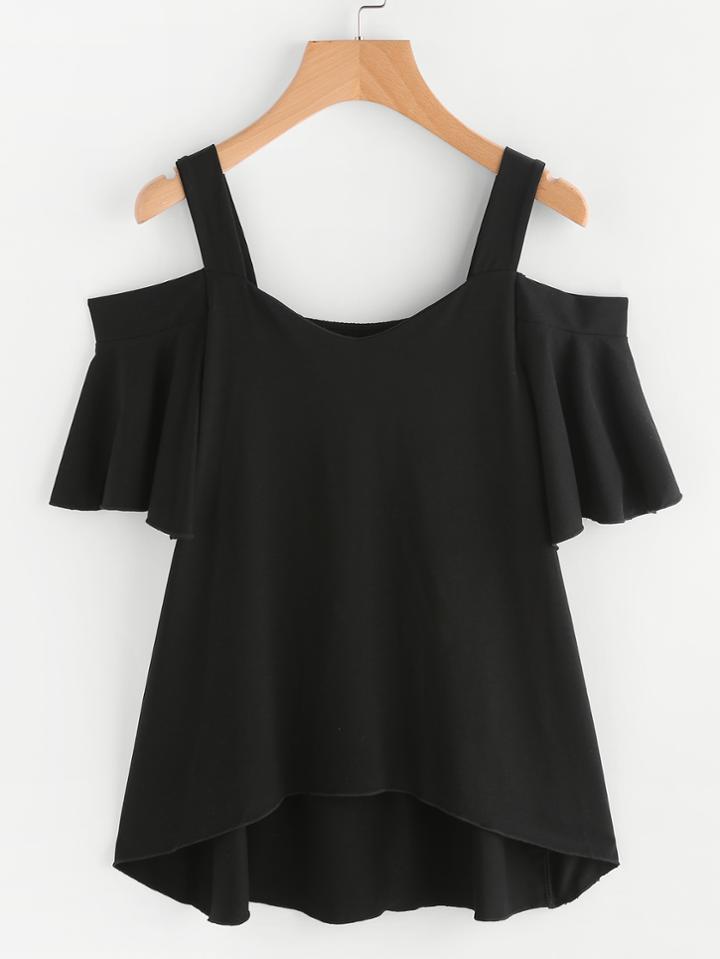Shein Frill Sleeve Dip Hem T-shirt