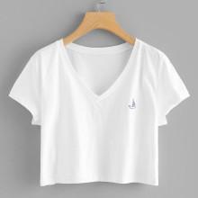Shein V Neckline Boat Print Crop Tee