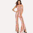 Shein Lace Up Back Striped Flare Leg Jumpsuit