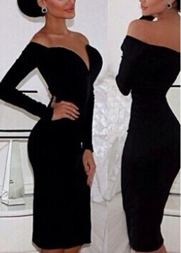 Rosewe Off The Shoulder Long Sleeve Black Sheath Dress