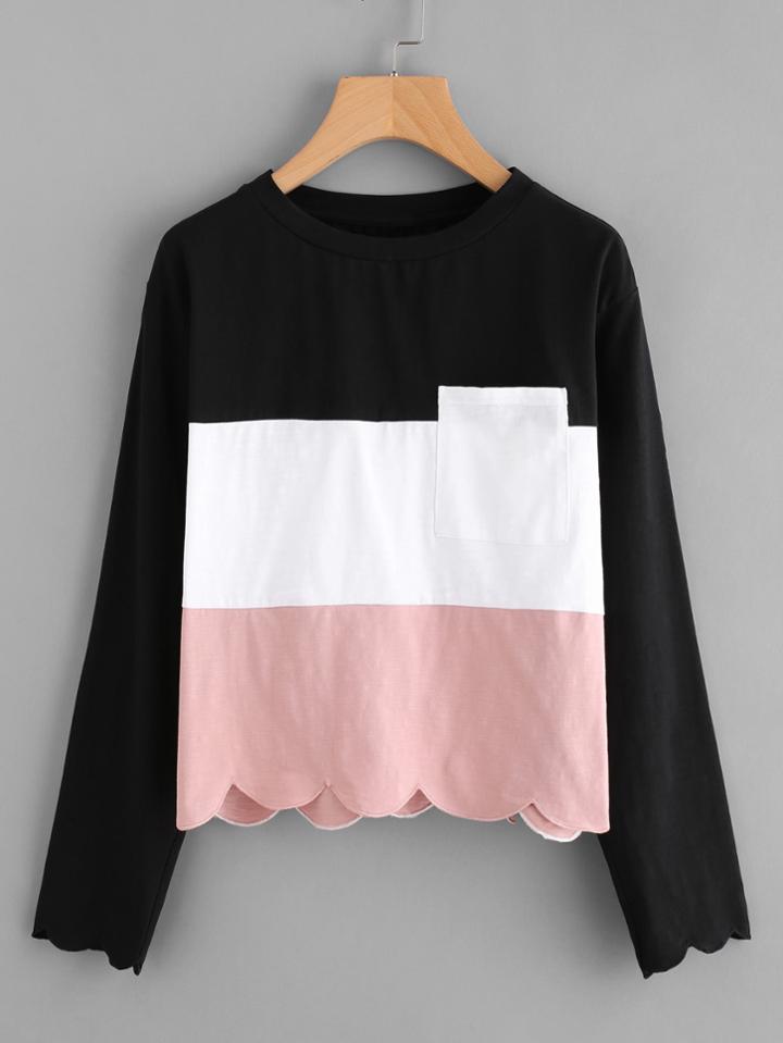 Shein Cut And Sew Pocket Scalloped Tee