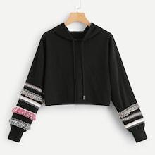 Shein Fringe Detail Hooded Sweatshirt