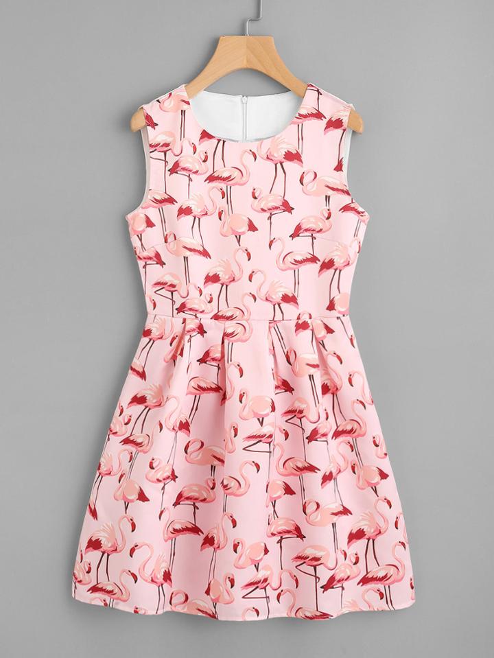 Shein All Over Flamingo Print Fit & Flare Dress